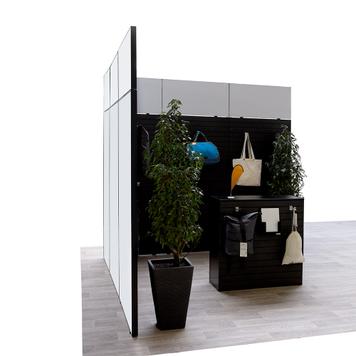 FlexiSlot-® Slatwall Messestand "Style" - 2.850 x 2.800 mm hjørnestand