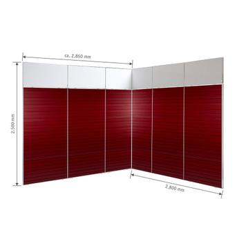 FlexiSlot-® Slatwall Messestand "Style" - 2.850 x 2.800 mm hjørnestand