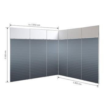 FlexiSlot-® Slatwall Messestand "Style" - 2.850 x 2.800 mm hjørnestand