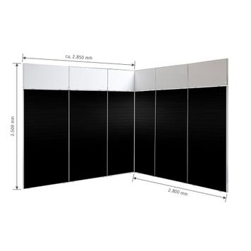 FlexiSlot-® Slatwall Messestand "Style" - 2.850 x 2.800 mm hjørnestand