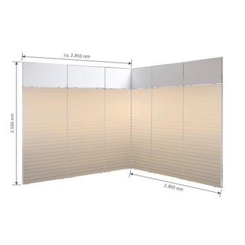 FlexiSlot-® Slatwall Messestand "Style" - 2.850 x 2.800 mm hjørnestand